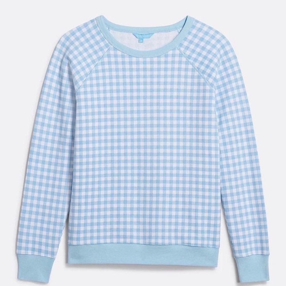 Draper James Light Blue Gingham Crewneck Sweater